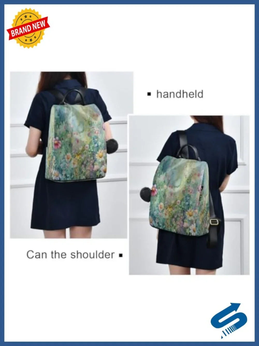 Floral Anti-theft Backpack Purse Women's Polyester Shoulder Bag